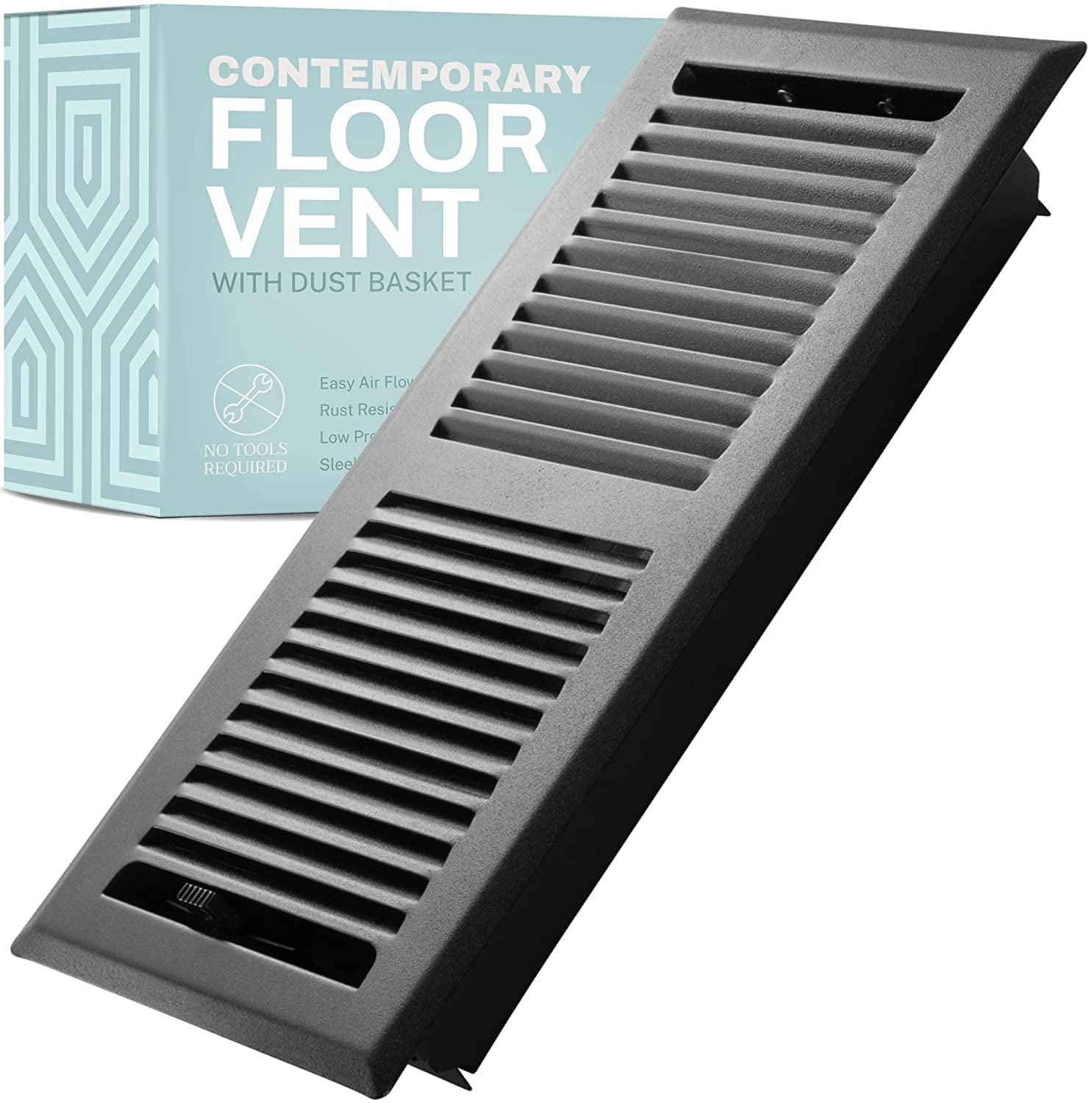 2x10 Inch Floor Vent Cover With Mesh Basket - Walkable Metal Air Register, Basketweave Design, Dark Grey - View #7