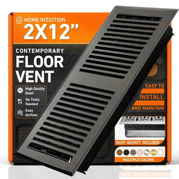 2X12 Floor Vent Covers Floor Register with Mesh Cover Trap, Heat and Air, Walkable Metal Floor Register for HVAC Duct, Contemporary, Dark Grey