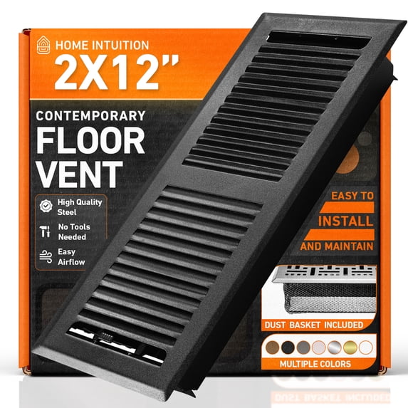 2X12 Floor Vent Covers Floor Register with Mesh Cover Trap, Heat and Air, Walkable Metal Floor Vent for HVAC Duct, Contemporary, Matte Black