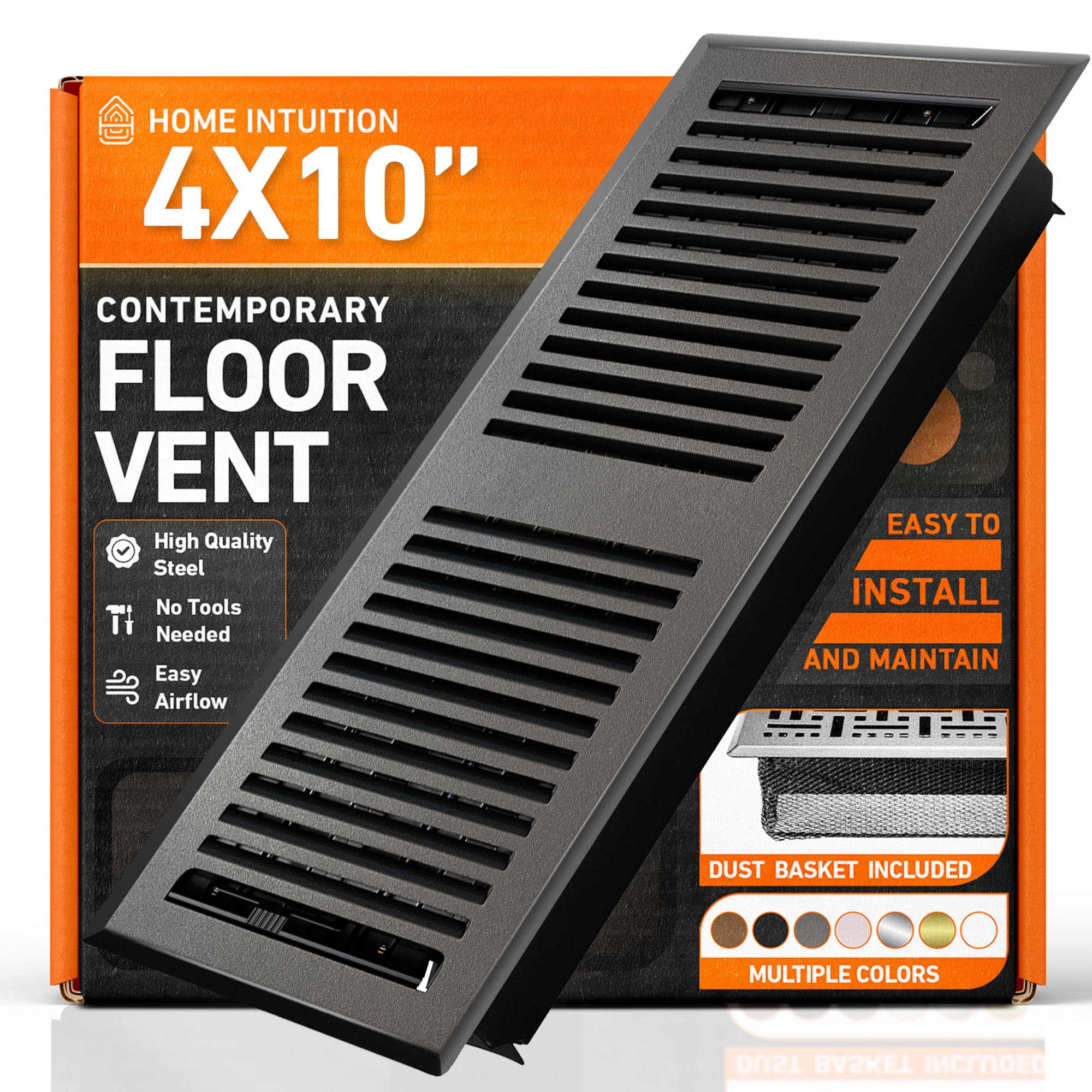 4X10 Floor Vent Covers Floor Register with Mesh Cover Trap, Heat and Air, Walkable Metal Floor Register for HVAC Duct, Contemporary, Dark Grey