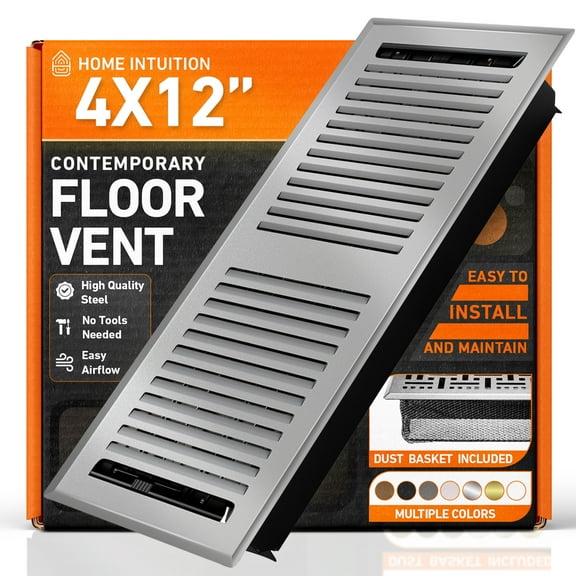 4X12 Floor Vent Covers Floor Register with Mesh Cover Trap, Heat and Air, Walkable Metal Floor Register for HVAC Duct, Contemporary, Light Grey