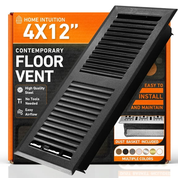 4X12 Floor Vent Covers Floor Register with Mesh Cover Trap, Heat and Air, Walkable Metal Floor Vent for HVAC Duct, Contemporary, Matte Black