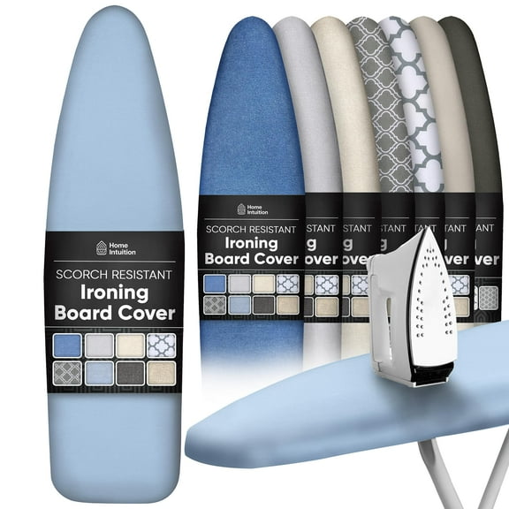 Home Intuition Extra Thick Ironing Board Cover and Pad Iron Scorch Resistant with Hook and Loop Secure Fastener and Elastic Edge,15x54, Standard Size Coated Thick Padding, Light Blue