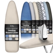 Home Intuition Extra Thick Ironing Board Cover and Pad Iron Scorch Resistant with Hook and Loop Secure Fastener and Elastic Edge,15x54, Standard Size Coated Thick Padding, Beige Linen