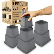 Home Intuition Bed Risers Heavy Duty Adjustable Furniture Riser 3, 5 or 8-Inch, 4 Pack, 8-Piece Set (Grey)