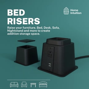 Home Intuition Bed Risers Heavy Duty Adjustable Furniture Riser 3, 5 or 8-Inch, 4 Pack (Black W/ USB)