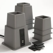 Home Intuition Bed Risers Heavy Duty Adjustable Furniture Riser 3, 5 or 8-Inch, 4 Pack (Grey W/ USB)