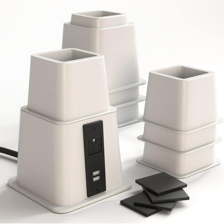 Home Intuition Bed Risers Heavy Duty Adjustable Furniture Riser 3, 5 or 8-Inch, 4 Pack (White W/ USB)