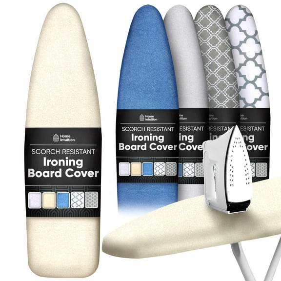 Home Intuition Iron Scorch Resistant Ironing Board Cover and Pad, 15x54, Standard Size Coated Thick Padding, Biege
