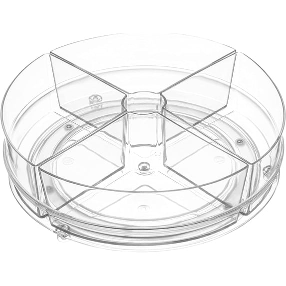 Home Intuition Round Plastic Lazy Susan Turntable Food Storage Container for Kitchen, 4 Removable Bins, 2 Pack