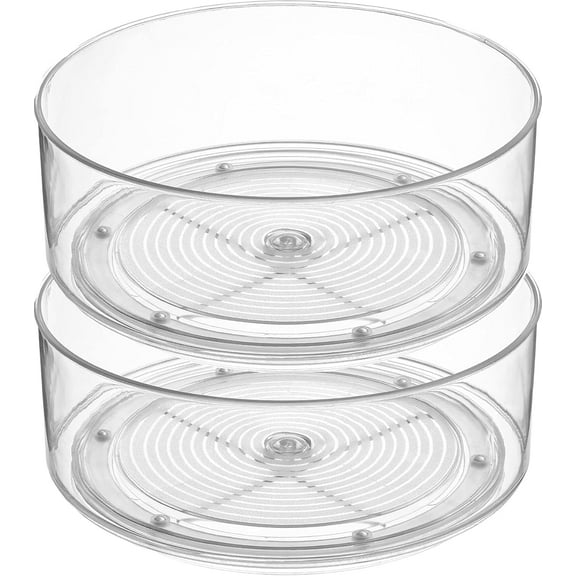 Home Intuition Round Plastic Lazy Susan Turntable Food Storage Container for Kitchen (9" Round, 2 Pack)
