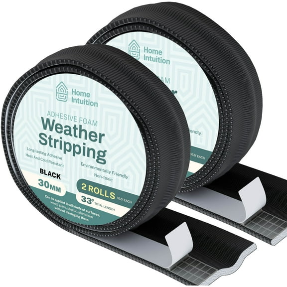 Home Intuition Sliding Door Gap Filler & Window Draft Stopper - 33' Weatherstripping Self Adhesive Foam Seal Strip - Door Weather Stripping Door Seal & Window Seal Strip - Door Air Blocker (Black)
