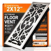 2x12 Floor Vent Covers Floor Register with Mesh Cover Trap, Heat and Air, Walkable Metal Floor Register for HVAC Duct, Victorian, Satin Nickel