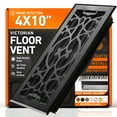 thumbnail image 1 of 4x10 Floor Vent Covers Floor Register with Mesh Cover Trap, Heat and Air, Walkable Metal Floor Register for HVAC Duct, Victorian, Matte Black, 1 of 7