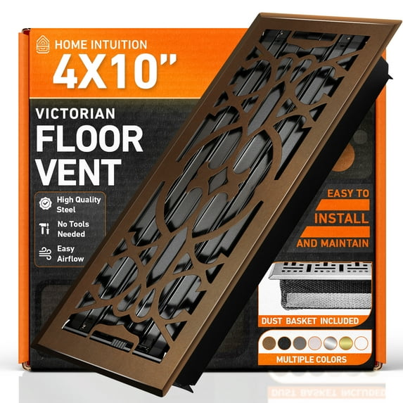 4x10 Floor Vent Covers Floor Register with Mesh Cover Trap, Heat and Air, Walkable Metal Floor Register for HVAC Duct, Victorian, Oiled Bronze