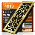 thumbnail image 1 of 4x10 Floor Vent Covers Floor Register with Mesh Cover Trap, Heat and Air, Walkable Metal Floor Register for HVAC Duct, Victorian, Polished Brass, 1 of 7