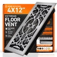 thumbnail image 1 of 4x12 Floor Vent Covers Floor Register with Mesh Cover Trap, Heat and Air, Walkable Metal Floor Register for HVAC Duct, Victorian, Light Grey, 1 of 7