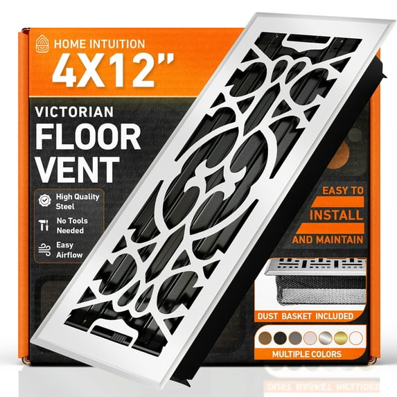 4x12 Floor Vent Covers Floor Register with Mesh Cover Trap, Heat and Air, Walkable Metal Floor Register for HVAC Duct, Victorian, White