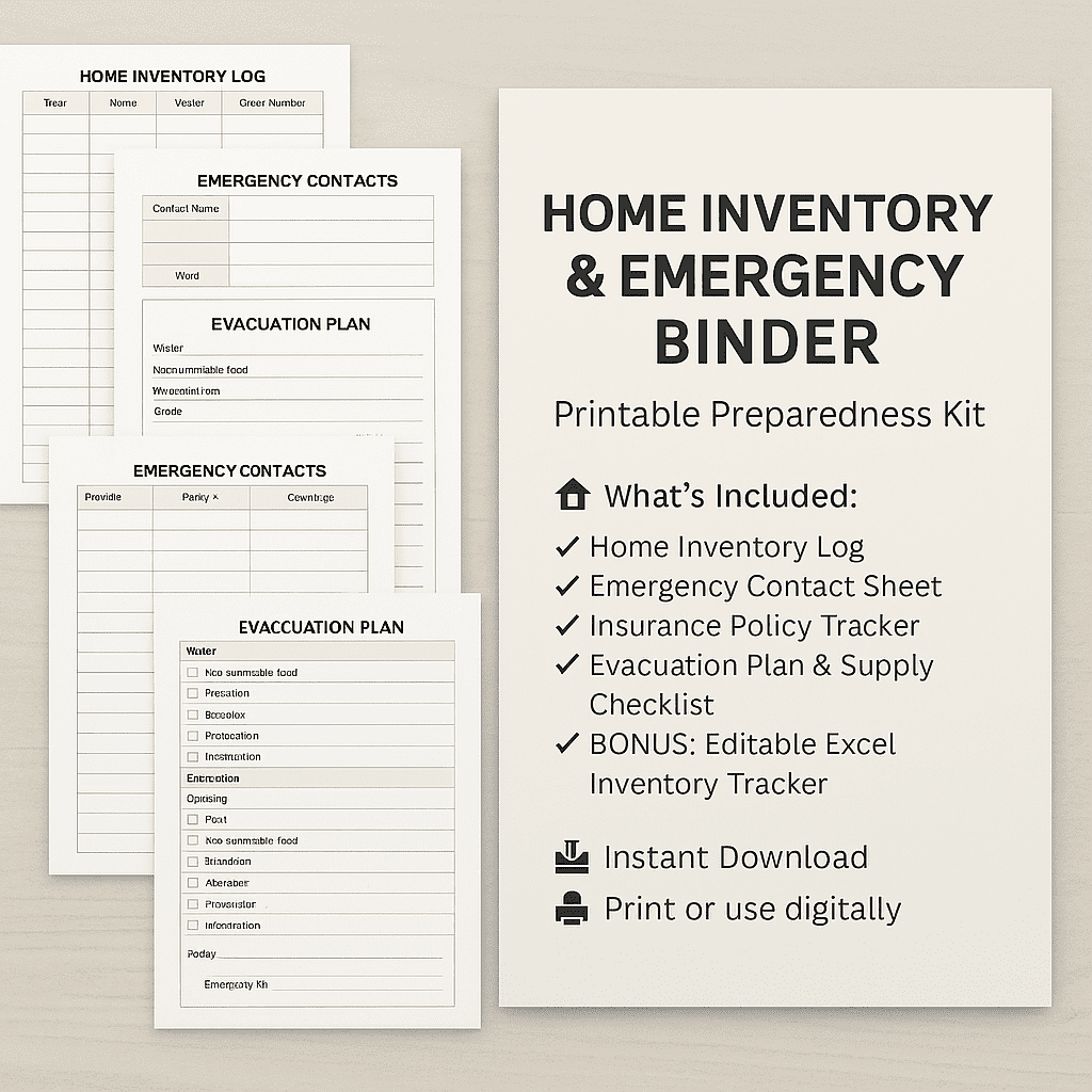 Home Inventory & Emergency Binder – Printable Preparedness Kit ...