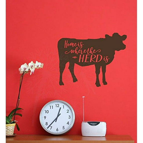 Home Is Where Herd Is Vinyl Decals Wall Art Stickers Farm Quotes 15x12-Inch Chocolate