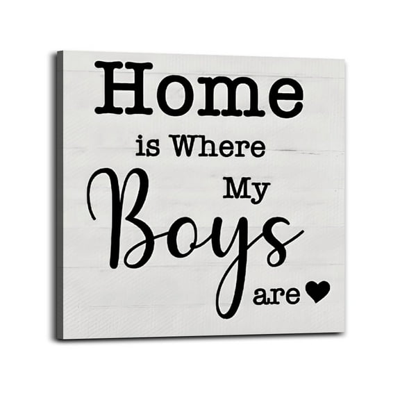 Home Is Where My Boys Are Poster Wrapped Wooden Frame Wall Decor,,Canvas Wall Art for Living Room,Bedroom,Office,Ready to Hang