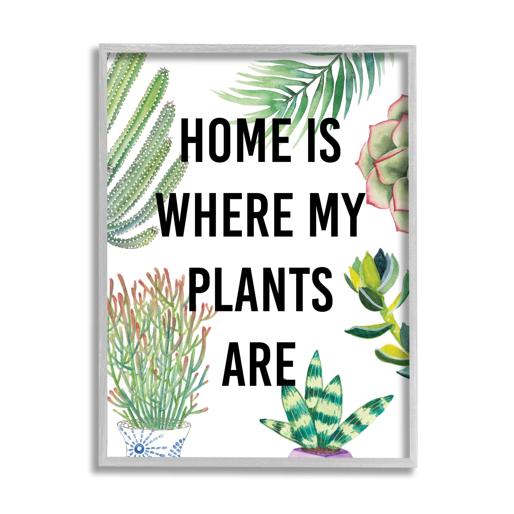 Home Is Where Plants Are Phrase Potted Foliage 11 in x 14 in Framed Painting Art Prints, by Stupell Home Décor