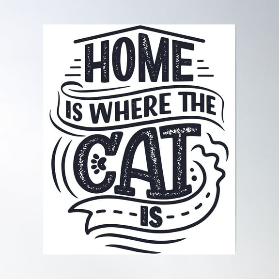 Home Is Where The Cat Is Poster Wall Art, Modern Wall Decor For Living Room Bedroom, 8x12 UNFRAMED