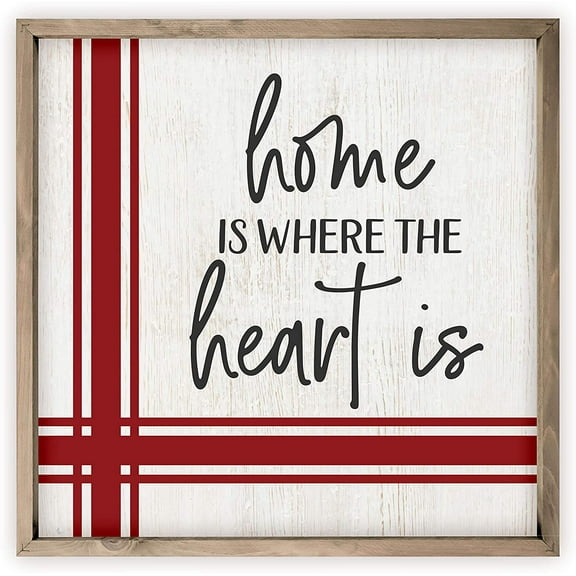 Home Is Where The Heart Is Rustic Wood Sign 12x12 (Frame Included)