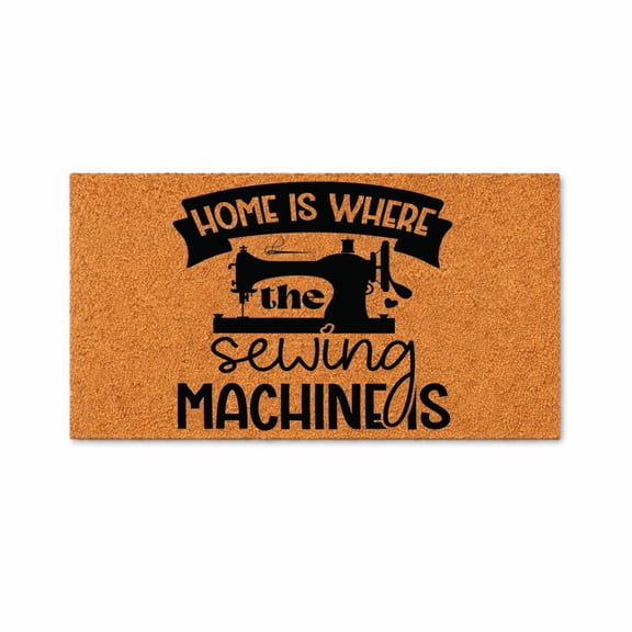 Home Is Where The Sewing Machine Is Doormat, Decorative Entryway Door Mat, Sewing Machine Theme Welcome Mat (16x24 inches) WoodByStu 5907