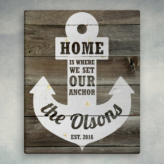 Home Is Where We Set Our Anchor Personalized 11" x 14" or 16 x 20 Canvas