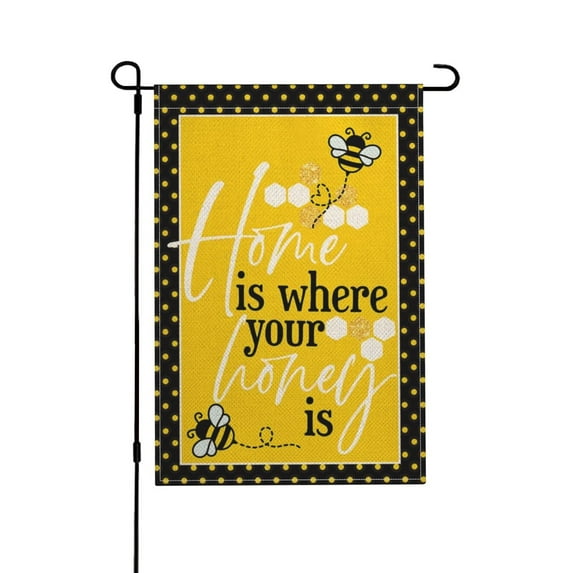 Home Is Where Your Honey Is Bee Garden Flag Vertical Double Sided, Summer Holiday Party Yard Outdoor Decoration 12 x 18 Inch