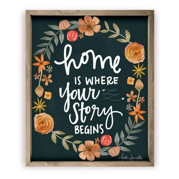 Home Is Where Your Story Begins Rustic Wall Sign 12x15 (Frame Included)