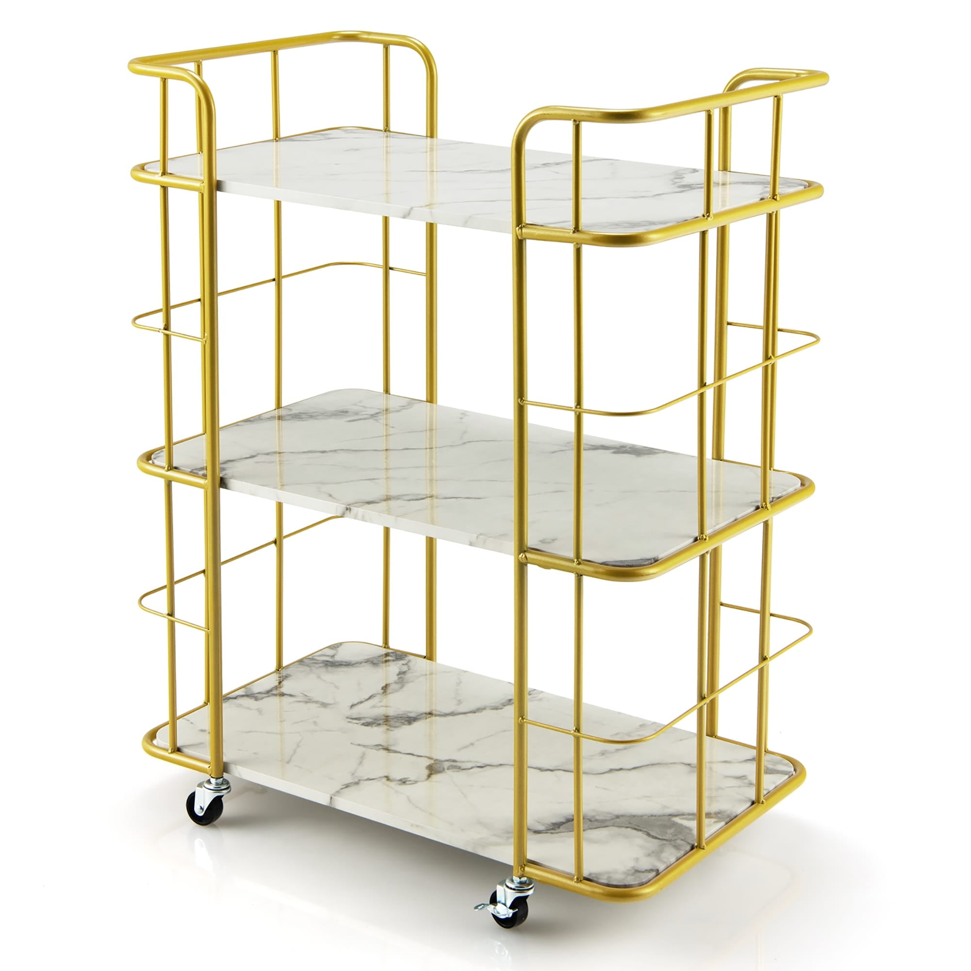 Gold and Marble 3-Tier Rolling Storage Cart