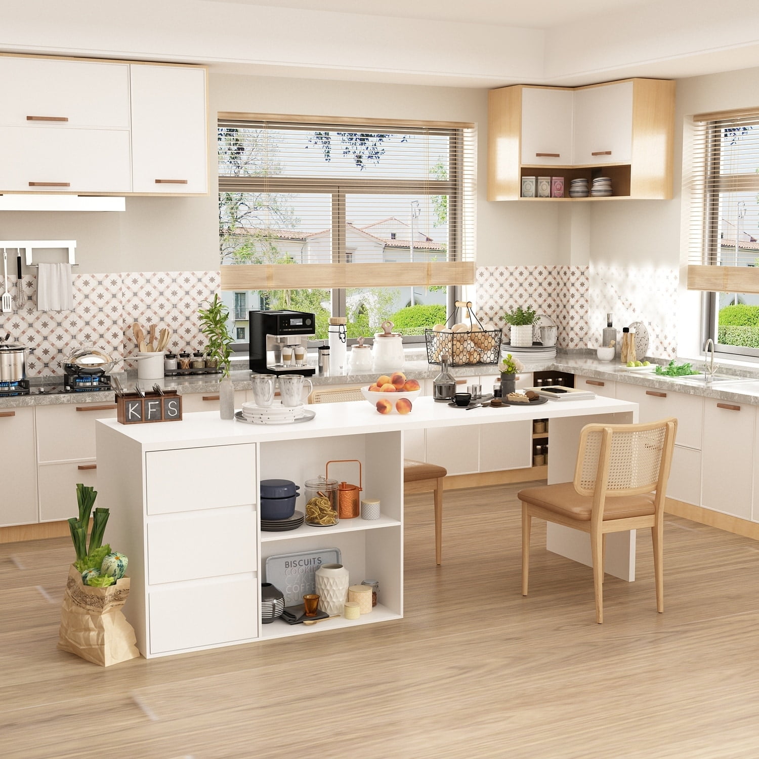 Timechee Home Island Table Dining Storage Cabinet Kitchen Island Dining