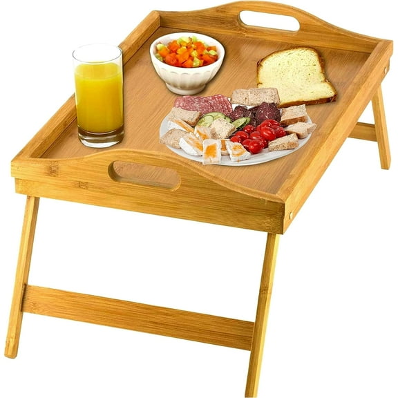 Home-It Bed Table Tray with Folding Legs - Bamboo Breakfast Tray with Handles for Bed, Sofa, Eating and Laptops, Snacking and Working