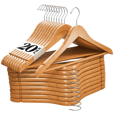 Home-It Natural Wood Clothing Hangers, 20 Pack