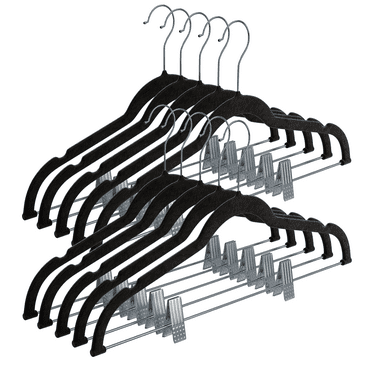 Home-It Non Slip Velvet Clothing Hangers with Clips, 10 Pack, Black