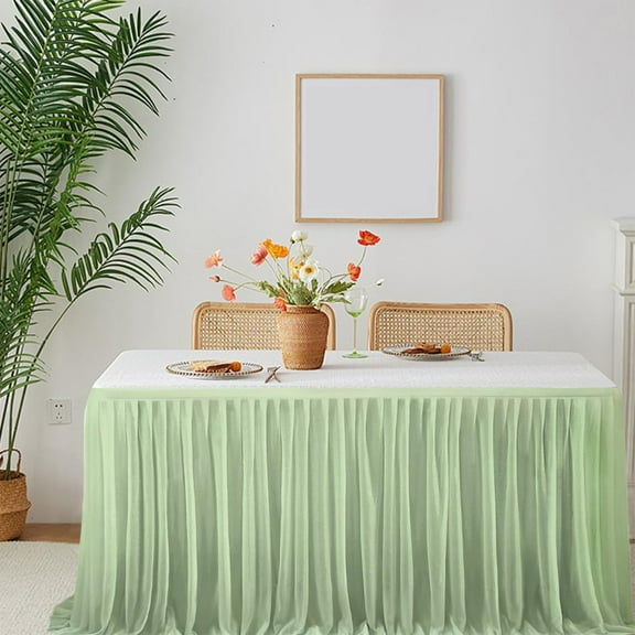 Home Item - White Tulles Table Skirt Recyclable Extra Long Transparent Tablecloth Ruffled Tulles Table Skirt Suitable For Wedding Birthday Banquet Table Decoration