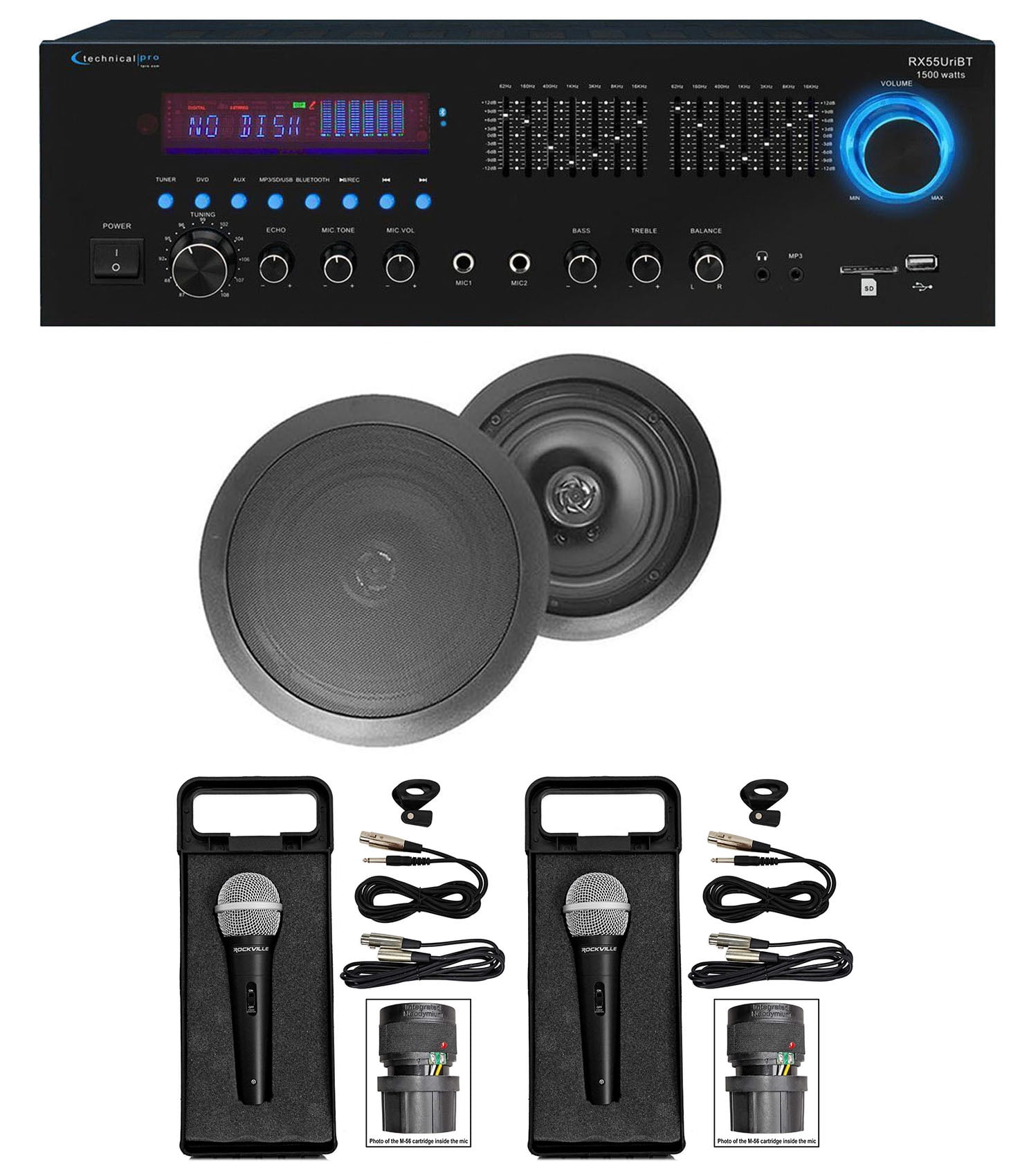 Home Karaoke Machine System w/ Bluetooth+(2) 8" Black Ceiling Speakers ...