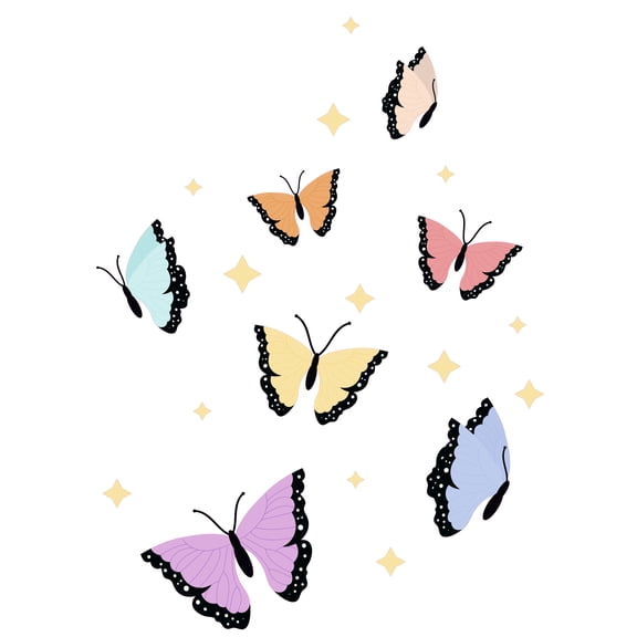 Home Kids Bedroom Multicolored Adhesive 20" x 27" Monarch Butterflies Vinyl Wall Decoration Yellow Sparling Stars Design Removable Colorful Girly Art Wall Decal Sticker