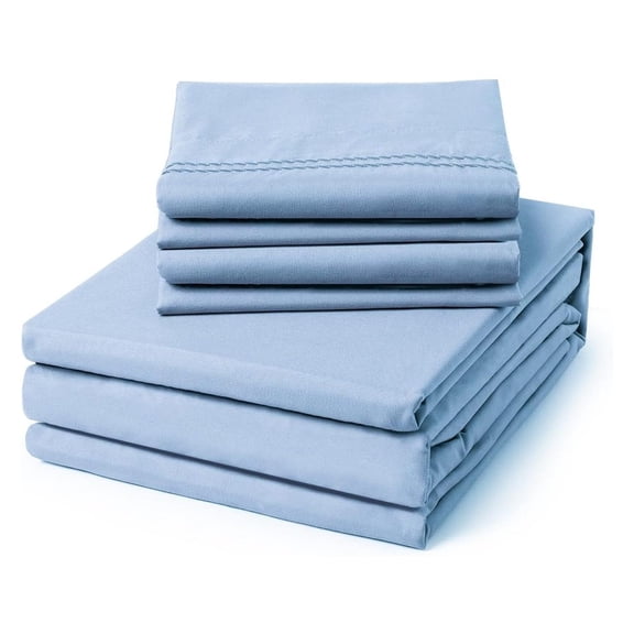 Home King Size Sheet Set - 6 Piece Fitted Sheets Set, Chambray Blue