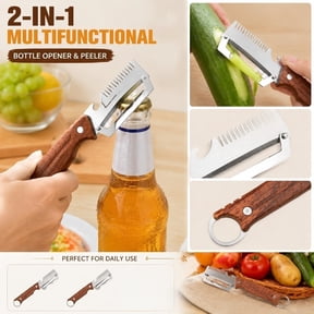 Home and Kitchen, 2Pcs Stainless Steel Bottle Opener Peeler, Wood Grain Tool 8X1.5 Inch Multi-Tool Peeler, Stainless Steel Blade Vegetable Peeler with Hanging Loop, Non-Slip