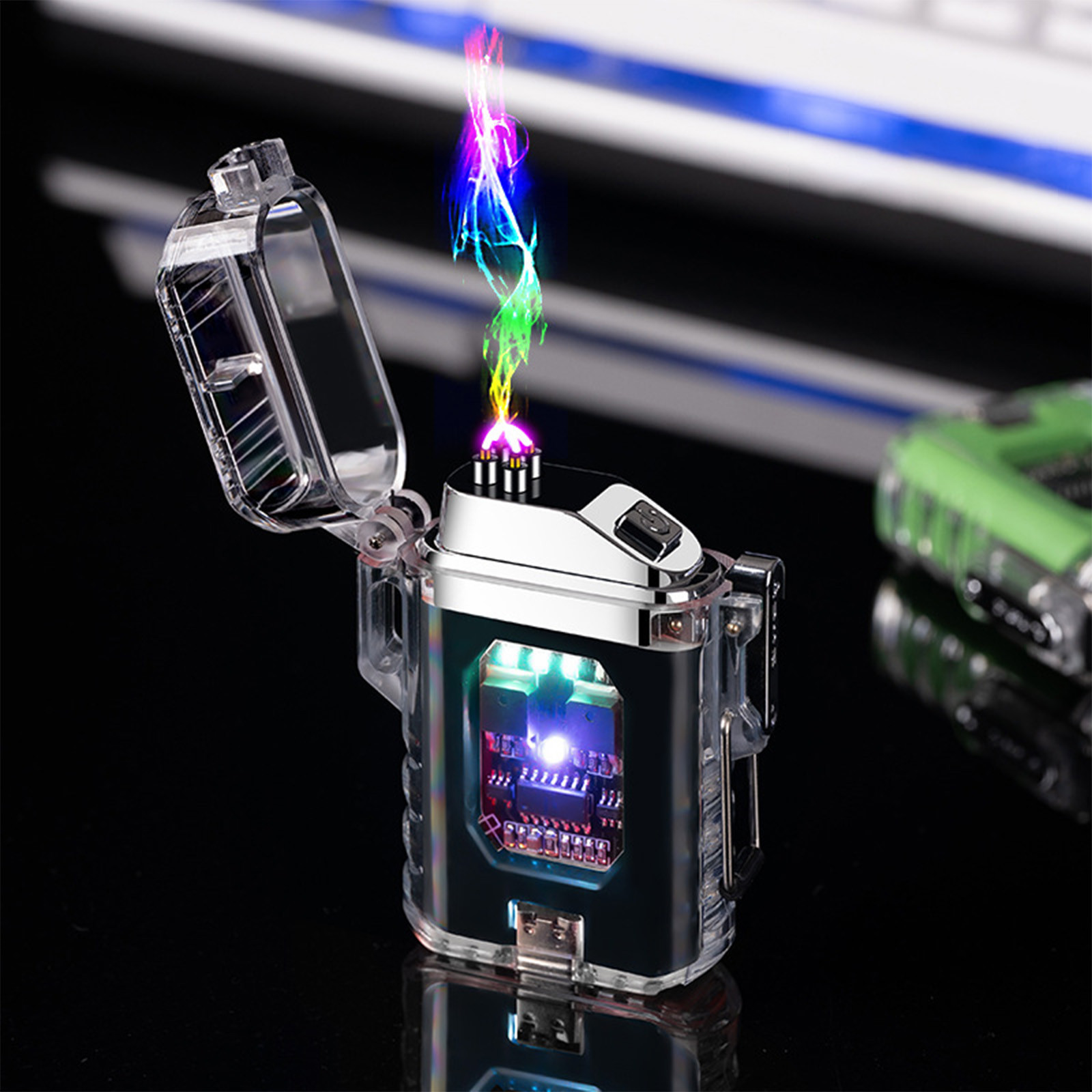 Transparent Waterproof Electric Lighter Windproof Outdoor Cool Gadgets  Technology Smart USB Rechargeable ARC Plasma Lighters