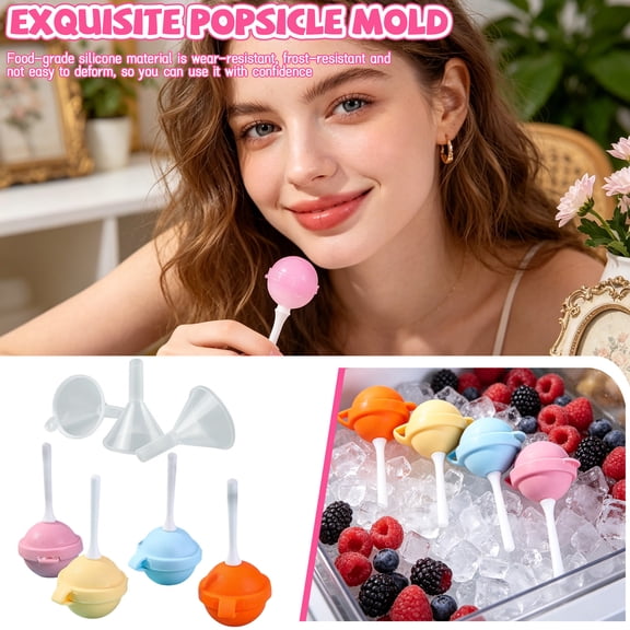 Home and Kitchen Freezer Molds For, Ice Cream Popsicle Molds, Popsicle Molds with Sticks, Kids Popsicle Molds, Lollipop Design Random Assorted Colors 8-Piece Silicone Ice Pop