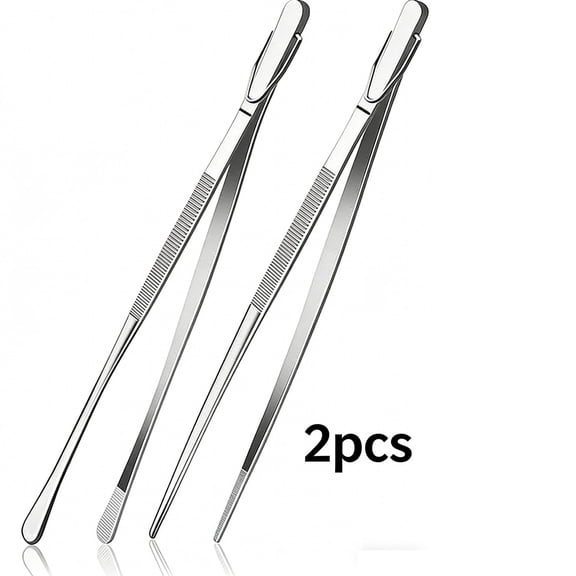 2 Pcs 12-Inch Kitchen Tweezers Fine Tweezer Tongs, Extra-Long Stainless Steel Cooking Tweezers (Silver)
