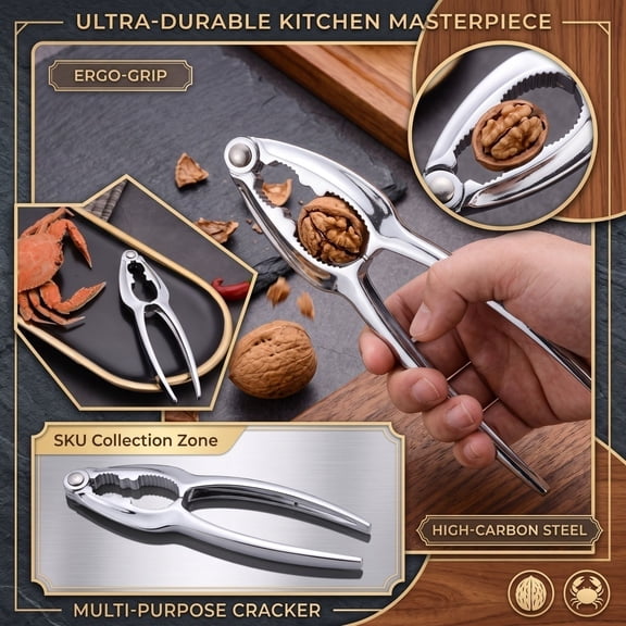 Home and Kitchen, Metal Nut Cracker, Walnut Cracker, Pecan Cracker, Durable 6X1.5 Inch Polished Chrome Grade Metal Nut Shell Removing Tool for Effortless Daily Nut Cracking