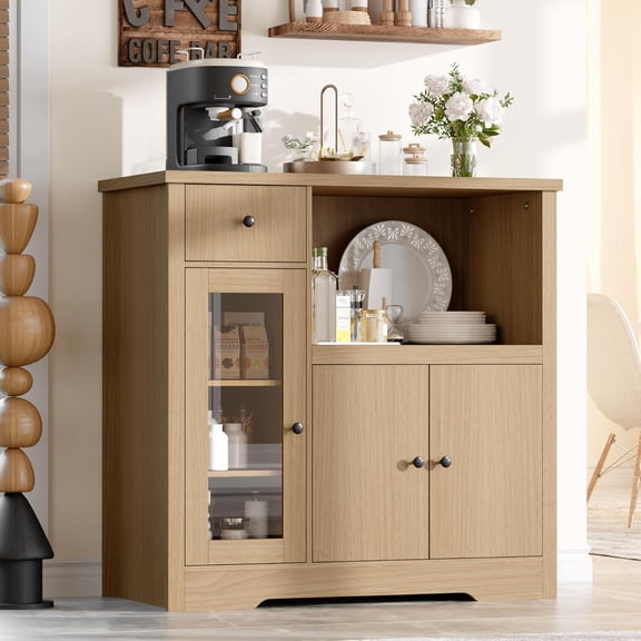 Home Kitchen Microwave Cabinets with Storage, Buffet Cabinet Sideboard with 3 Doors,1 Drawer and Adjustable Shelves, Pantry Storage Cabinet for Kitchen, Dining Room, Living Room, Hallway