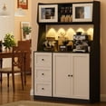 thumbnail image 1 of Home Kitchen Pantry Cabinet with Microwave Stand, Freestanding Kitchen Hutch Cabinet with Storage Drawers, Tall Food Pantry Storage Cabinet with Glass Doors for Dining Room, Living Room, 1 of 8