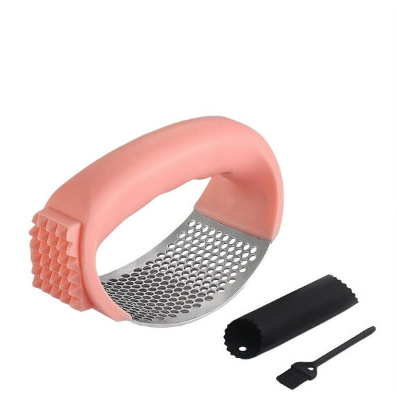 Home and Kitchen Products Kezqiaxn Upgrade Stainless Steel Garlic Presser Garlic Press Rocker Garlic Mincer Garlic Crusher with Peeler and Cleaning Brush Stainless Steel Garlic Mincer Pink