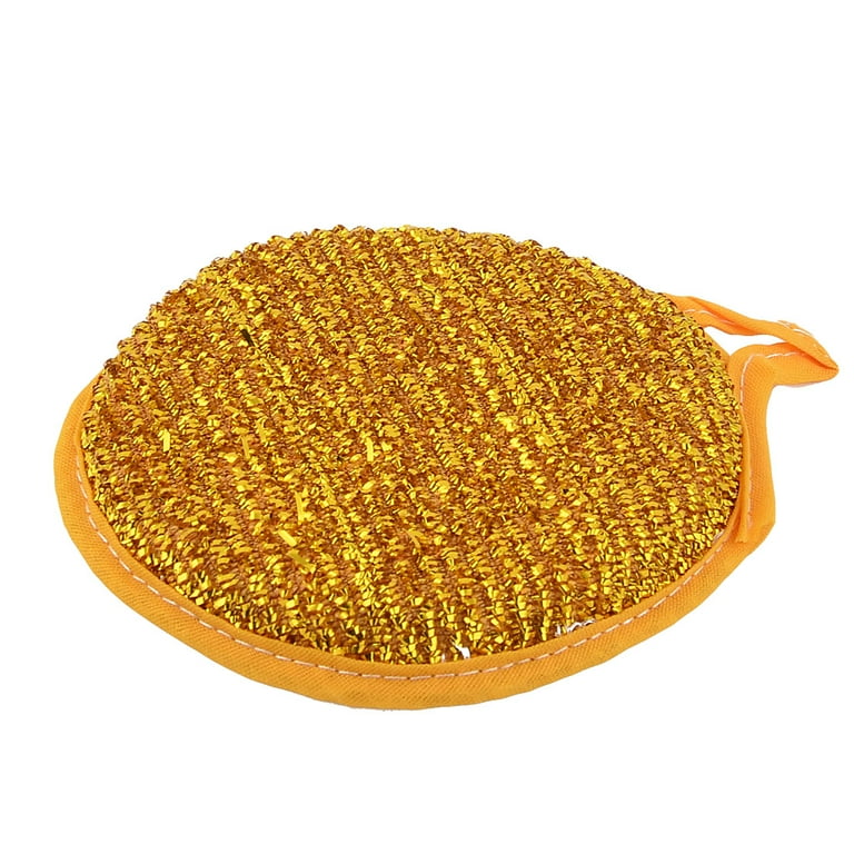 Home Kitchen Sponge Round Shape Dish Pad Bowl Cleaner Gold Tone 10.8cm Dia